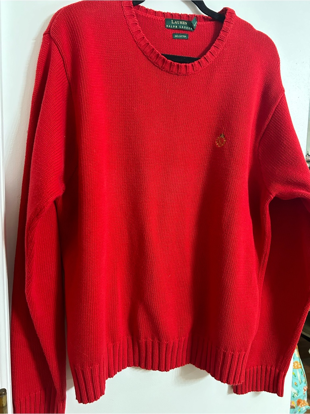 Ralph Lauren Red Crewneck Sweater with Embroidered Pony